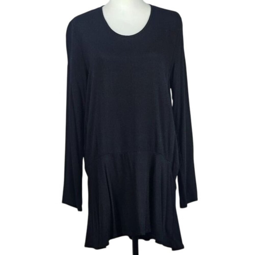 Flax Drop Waist Tunic S Black Scoop Neck Pockets Relaxed Whimsigoth Lagenlook